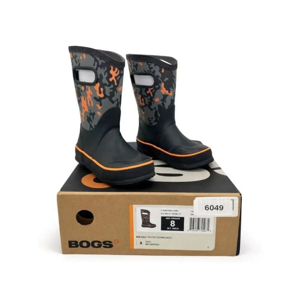 BOGS Toddler Kids Neo Camo Waterproof Insulated Rain Boots Size 8 Black Orange